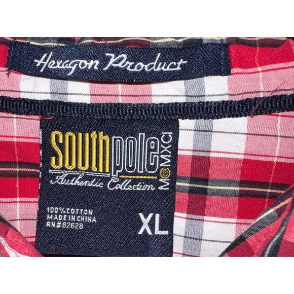 Southpole Men's XL Red Plaid Button-Up Shirt - Picture 2 of 2